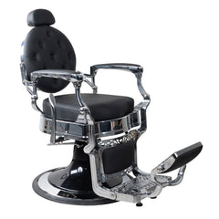Antique Heavy Duty Luxury Black Barber Chair With Silver Chrome Frame - BC501