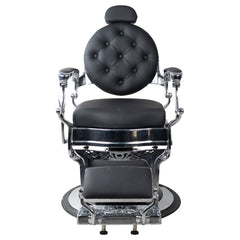 Antique Heavy Duty Luxury Black Barber Chair With Silver Chrome Frame - BC501