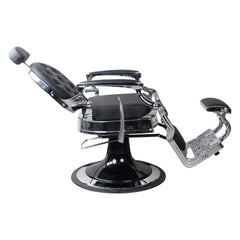 Antique Heavy Duty Luxury Black Barber Chair With Silver Chrome Frame - BC501