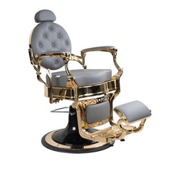 Antique Premium Luxury Grey & Gloss Metallic Golden Frame Barber Chair - BC961