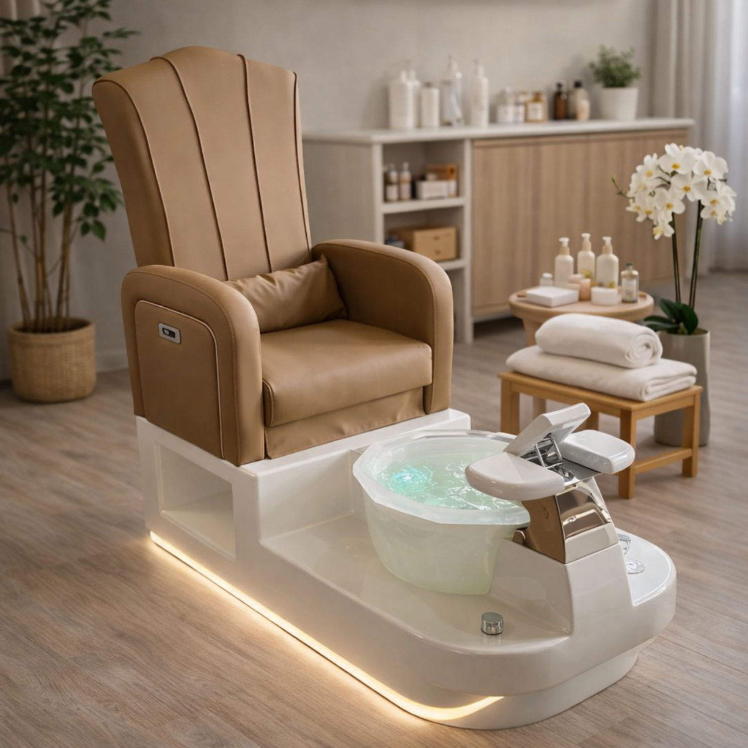 Luxury pedicure spa chair with integrated foot bath