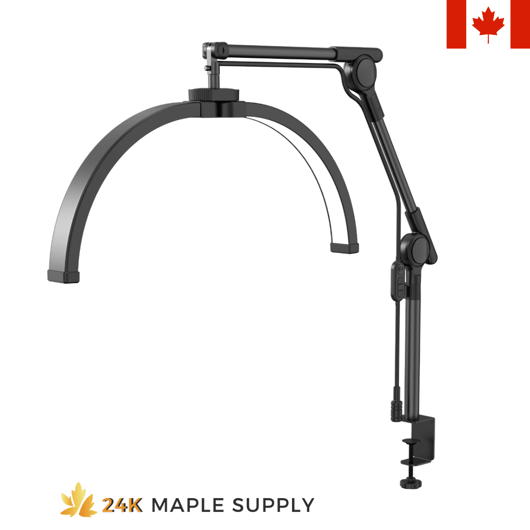 Adjustable Half Moon LED Lamp with Clamp for Beauty Professionals - Lashes, Facials, Manicures - 24K Maple Supply