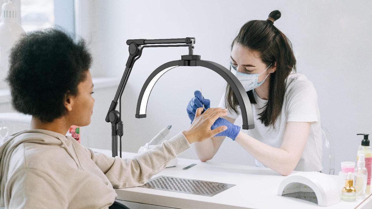 Adjustable Half Moon LED Lamp with Clamp for Beauty Professionals - Lashes, Facials, Manicures - 24K Maple Supply