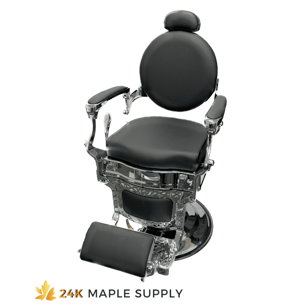 Richmond Premium Vintage Style Barber Chair -Silver - 24K Maple Supply