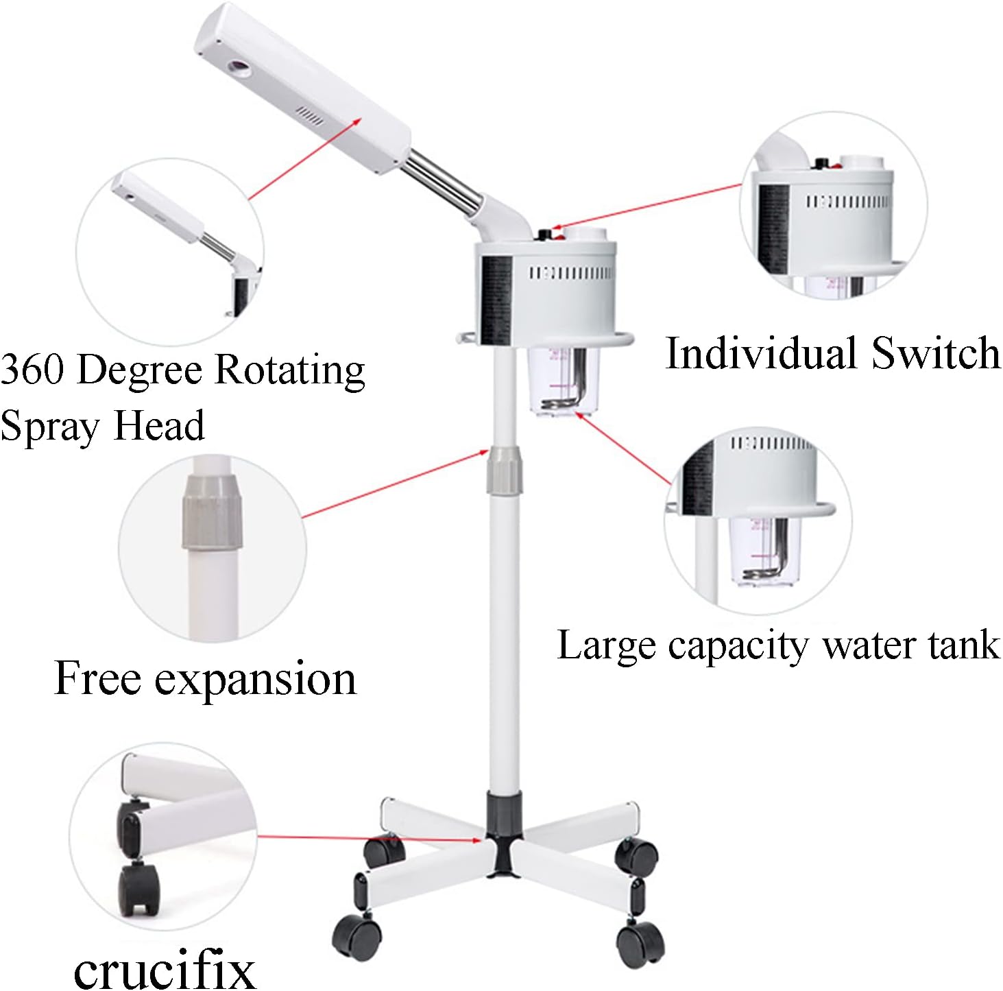 2 in 1 Adjustable Hot Mist Nozzle Ozone Facial Steamer for Beauty Salon Spa, Esthetician