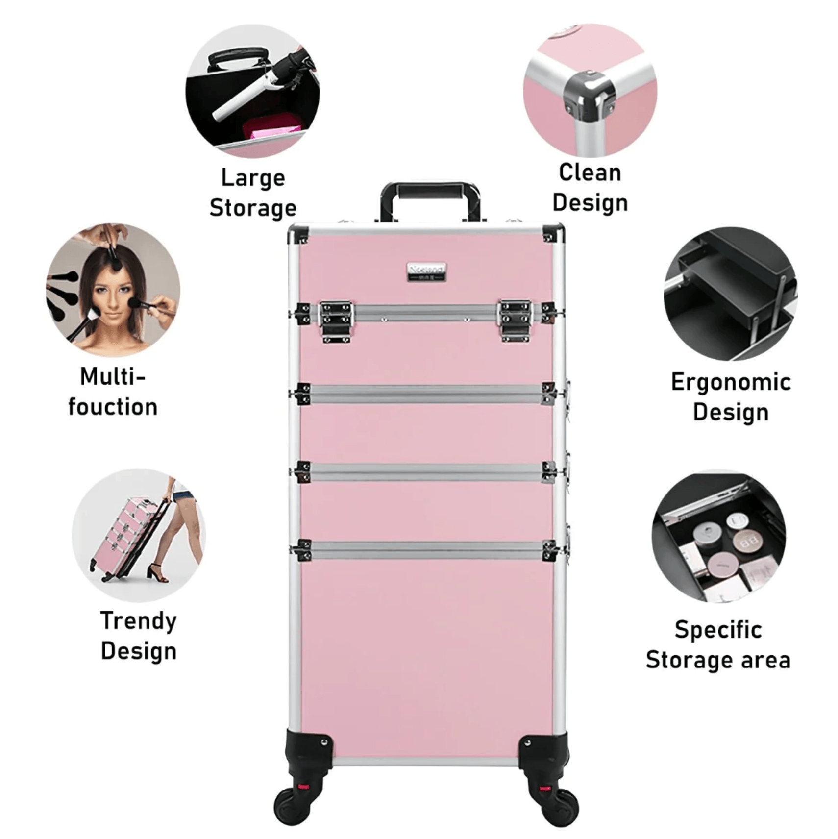 14" 4 In 1 Aluminum Rolling Makeup Trolley Case - 24K Maple Supply