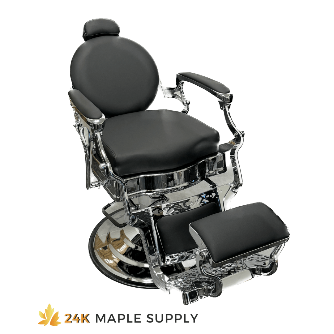 Richmond Premium Vintage Style Barber Chair -Silver - 24K Maple Supply