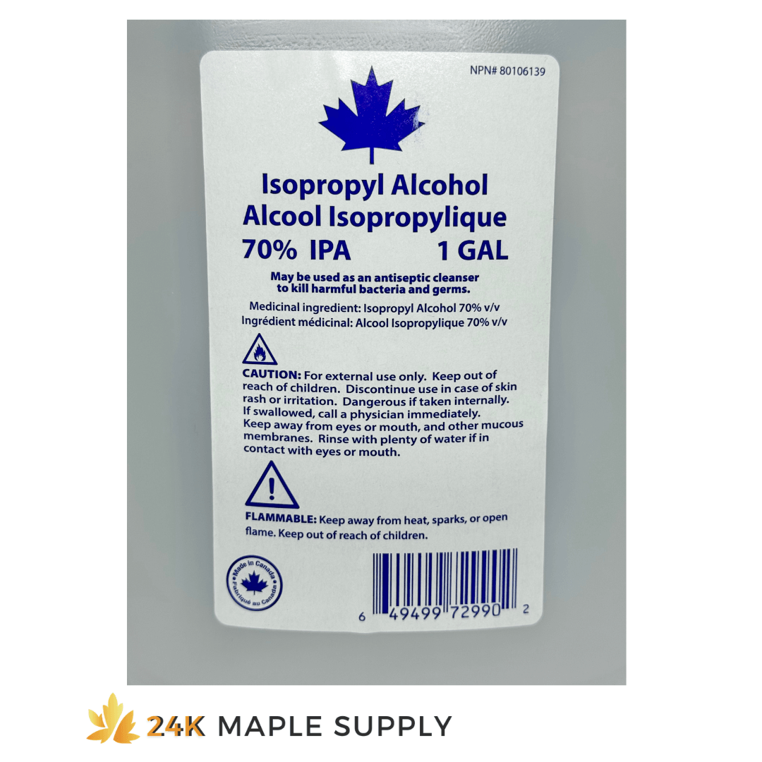 Isopropyl Alcohol 70% IPA - 1 Gallon - 24K Maple Supply