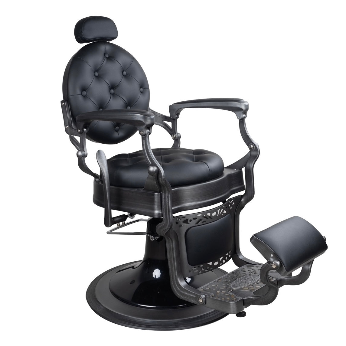 Antique Heavy Duty Luxury Black Barber Chair With Matt Grey Metal Frame - BC511