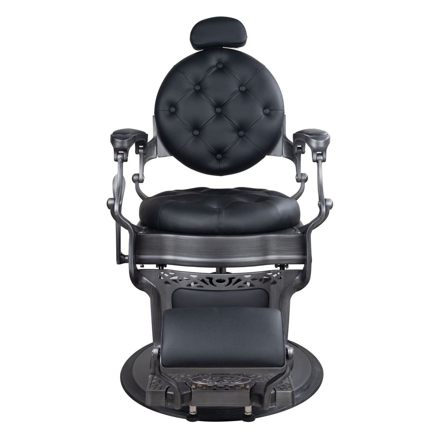 Antique Heavy Duty Luxury Black Barber Chair With Matt Grey Metal Frame - BC511