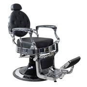 Antique Heavy Duty Luxury Black Barber Chair With Silver Chrome Frame - BC501
