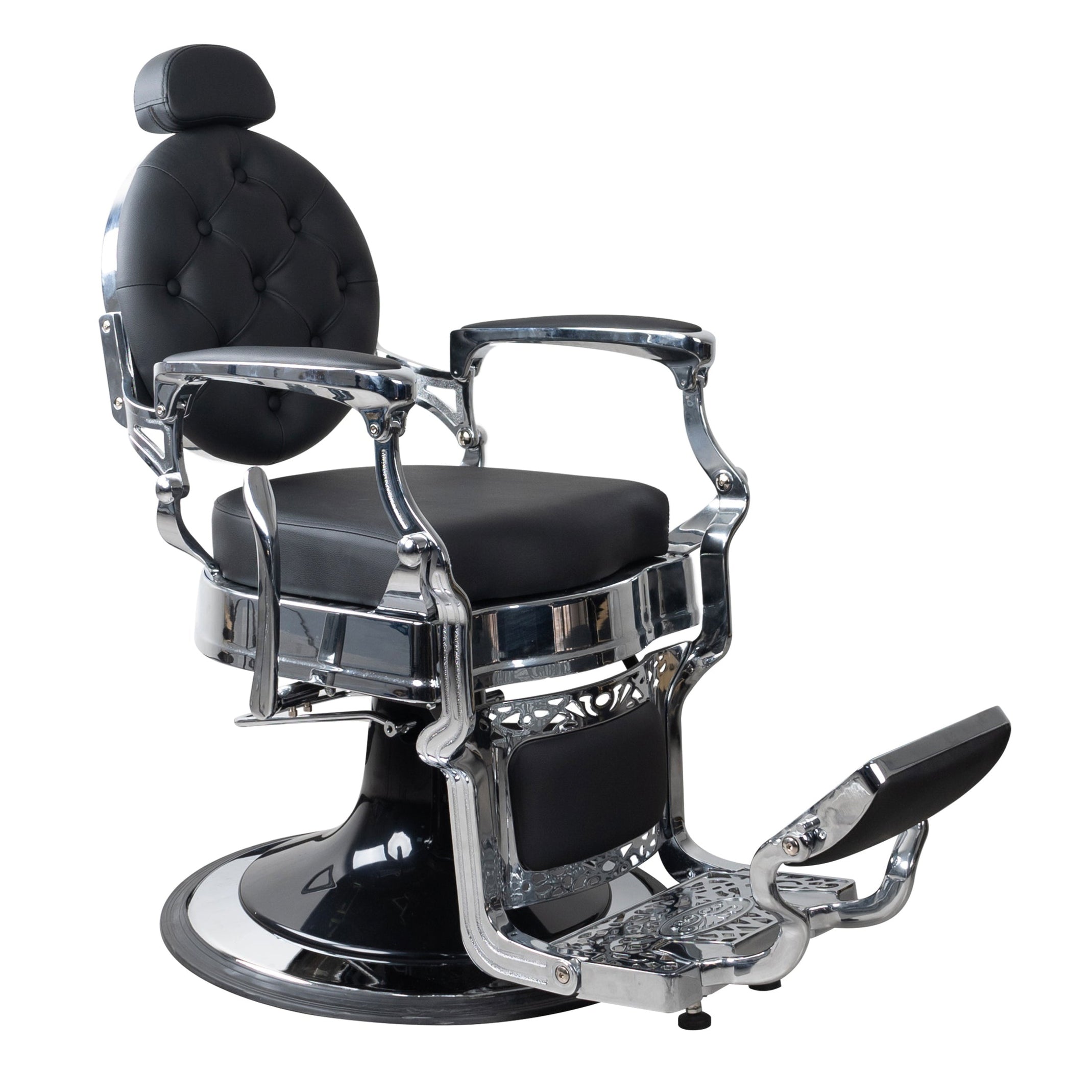 Antique Heavy Duty Luxury Black Barber Chair With Silver Chrome Frame - BC501