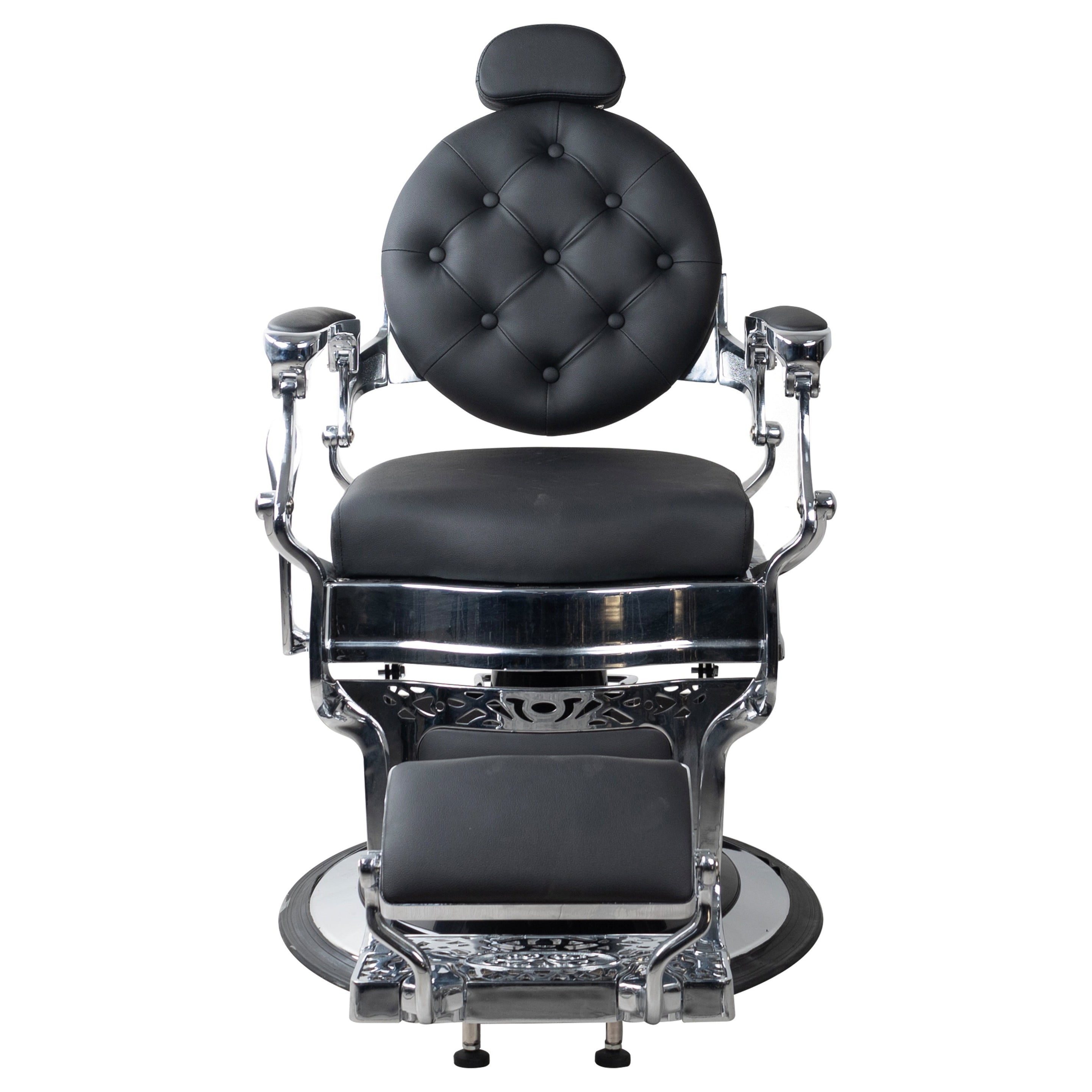 Antique Heavy Duty Luxury Black Barber Chair With Silver Chrome Frame - BC501