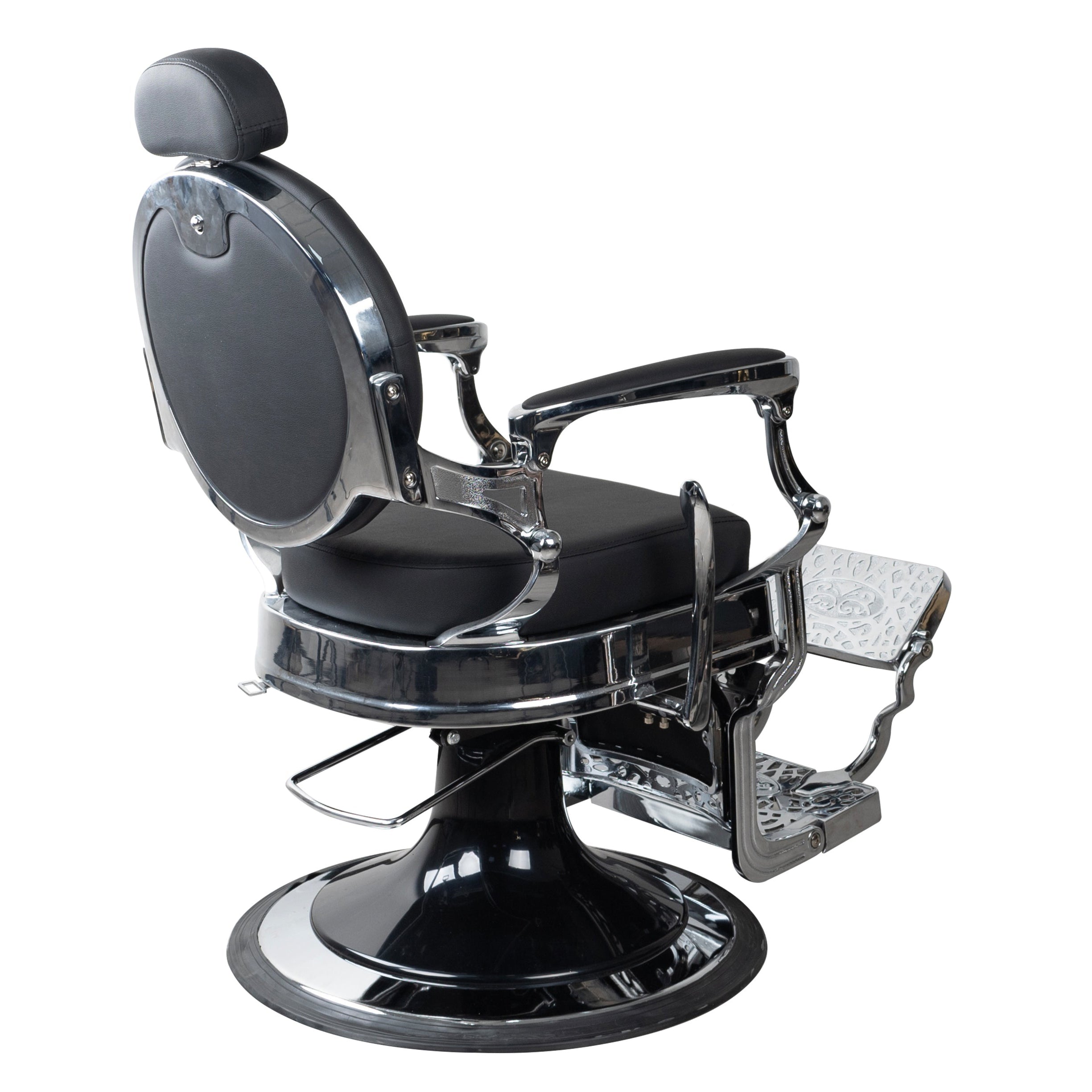 Antique Heavy Duty Luxury Black Barber Chair With Silver Chrome Frame - BC501