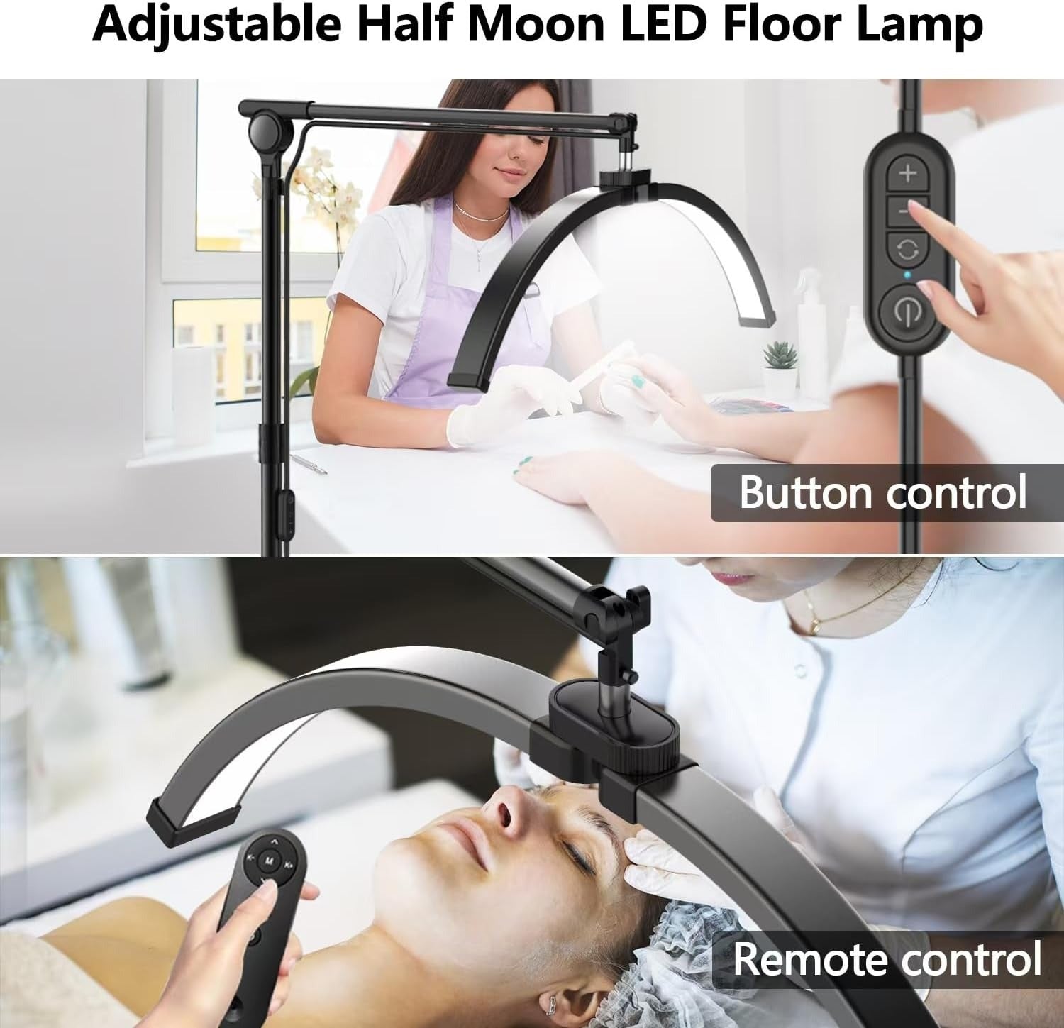 Dimmable Half Moon Light Floor Lamp with phone holder For Tattooist, PMU, Estheticians