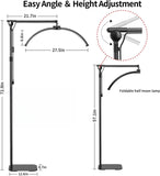 Dimmable Half Moon Light Floor Lamp with phone holder For Tattooist, PMU, Estheticians