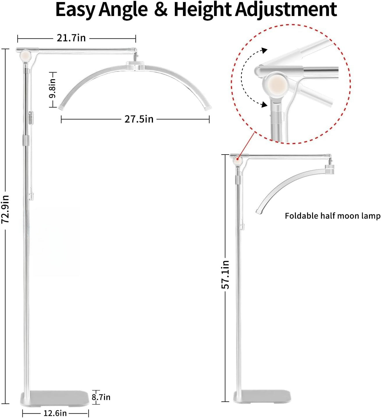 Lampadaire à lumière demi-lune à intensité variable avec support de téléphone pour tatoueurs, PMU, esthéticiennes