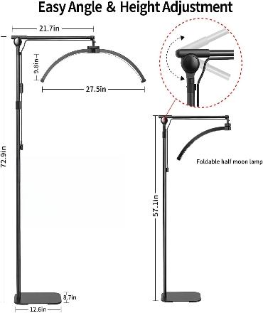 Dimmable Half Moon Light Floor Lamp with phone holder For Tattooist, PMU, Estheticians