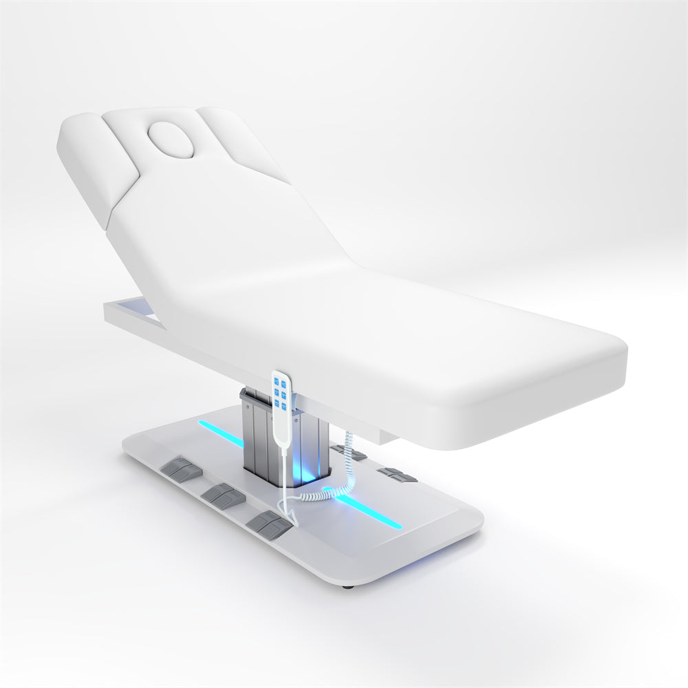Electric 3-Motor Heated Massage Bed with LED Lighting and Heating
