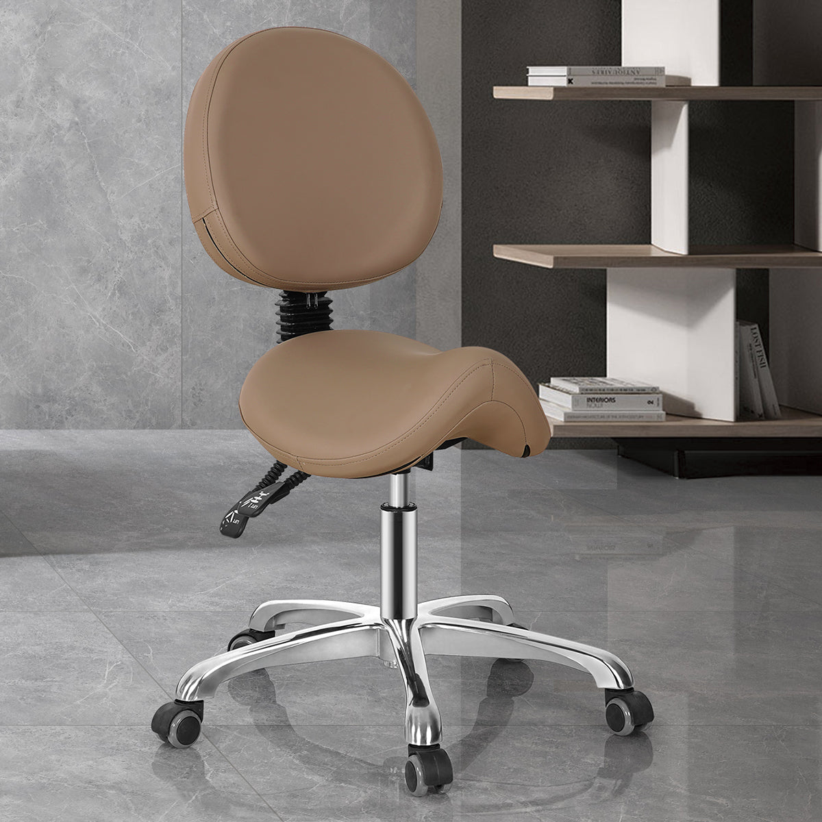 Esthetician Rolling Saddle Stool for Massage Spa Profesional with Adjustable Backrest