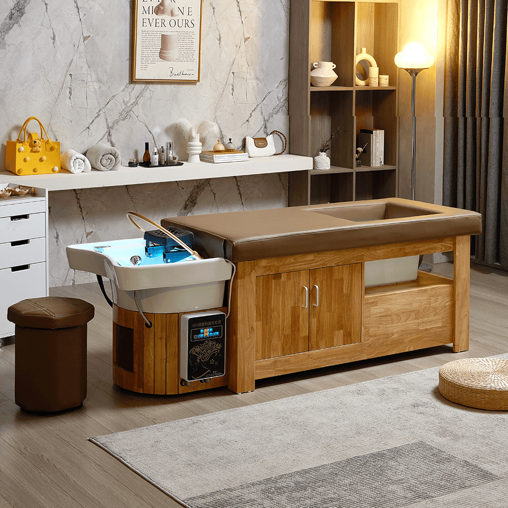 Wooden Multi-functional Massage & Pedicure Table With Backwash Shampoo Sink - 24K Maple Supply