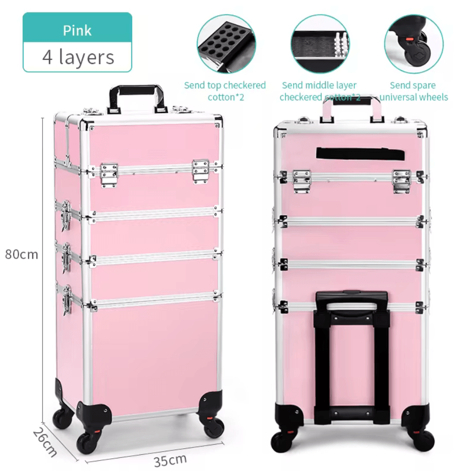 14" 4 In 1 Aluminum Rolling Makeup Trolley Case - 24K Maple Supply