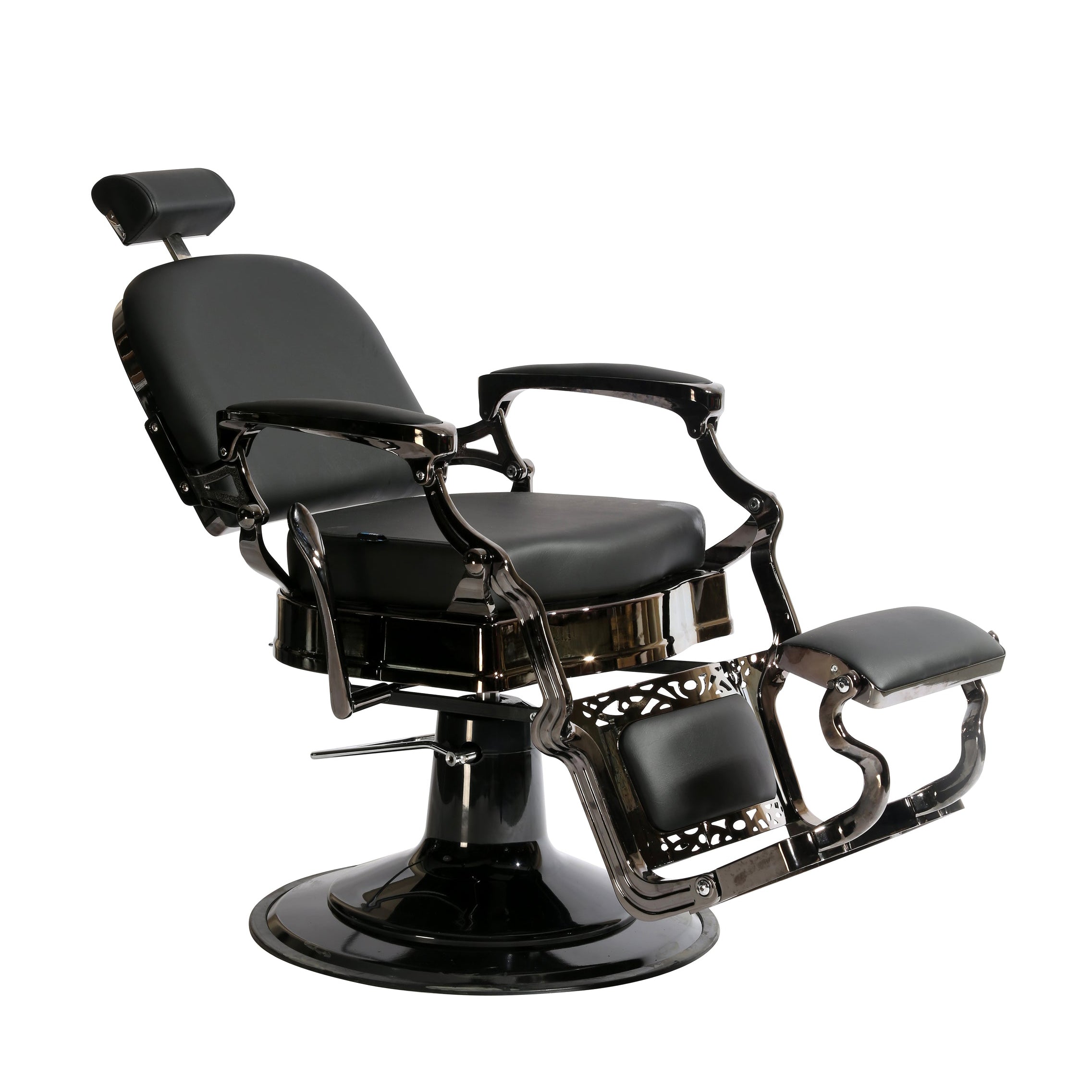 Premium Heavy Duty Luxury Black Barber Chair With Black Chrome Frame - BC931