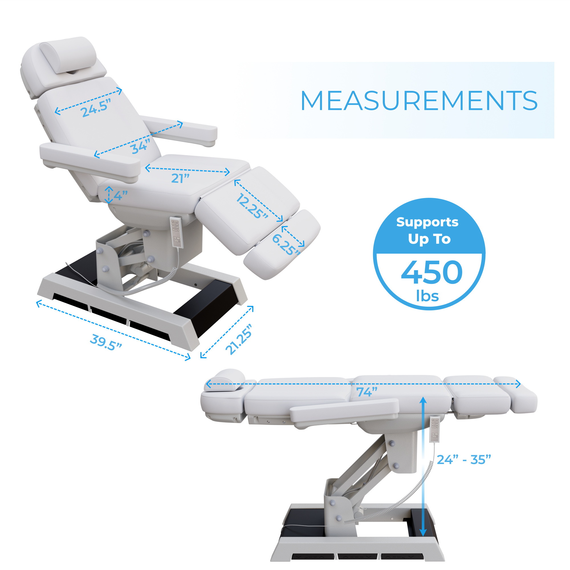 Lit de soins SilverFox MILANO de qualité médicale à 4 moteurs avec pédales - 2220D